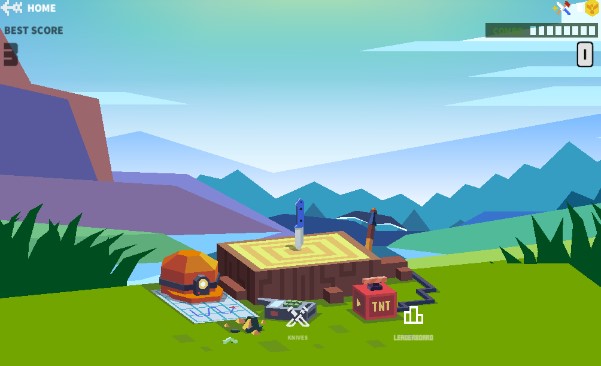 Player aiming knives carefully in the Knife Master arcade game