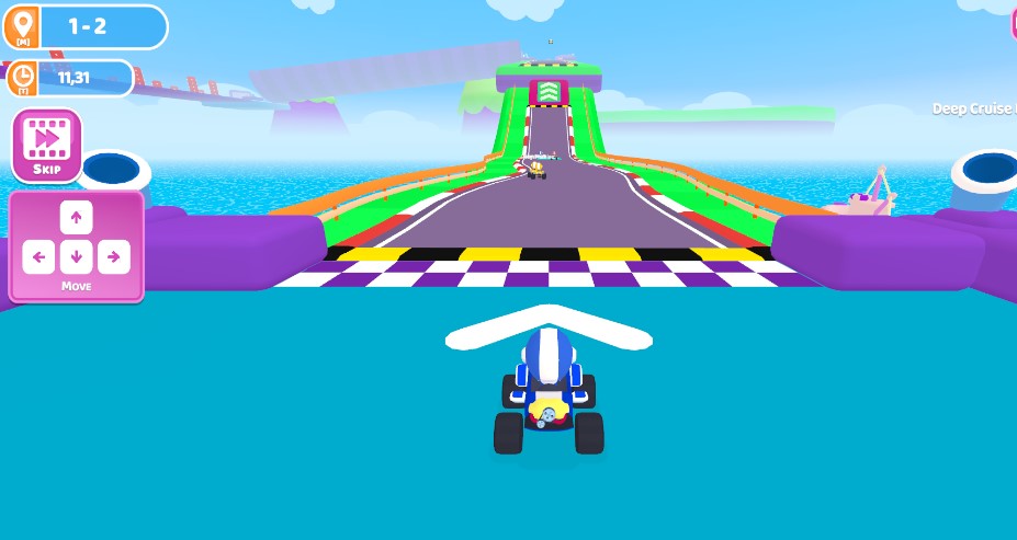 Obby Roads with narrow platforms, ramps, and challenging gaps above a bright sky background.
